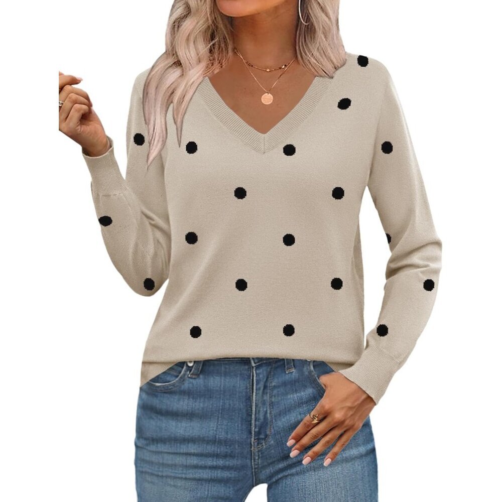 Women's V Neck Sweater Casual Lightweight Ribbed Knit Top Medium